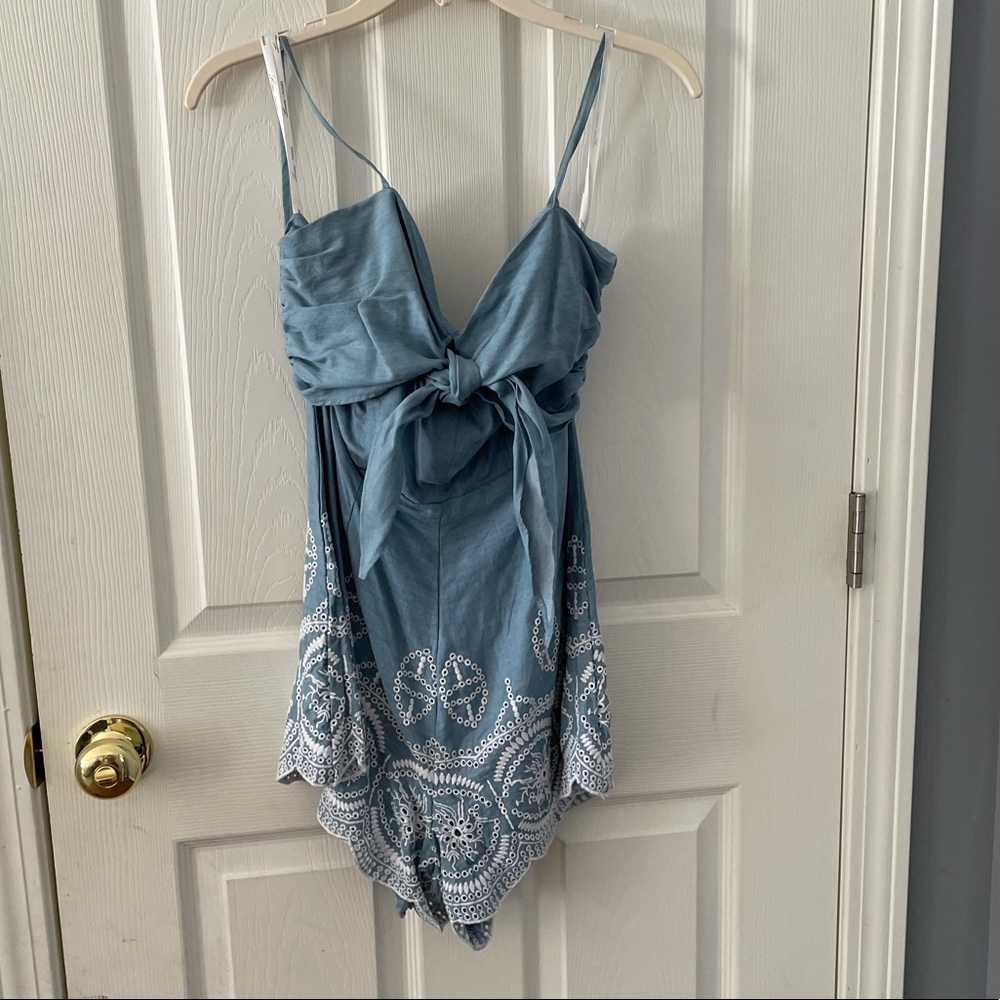 Lovers and friends denim tie front romper